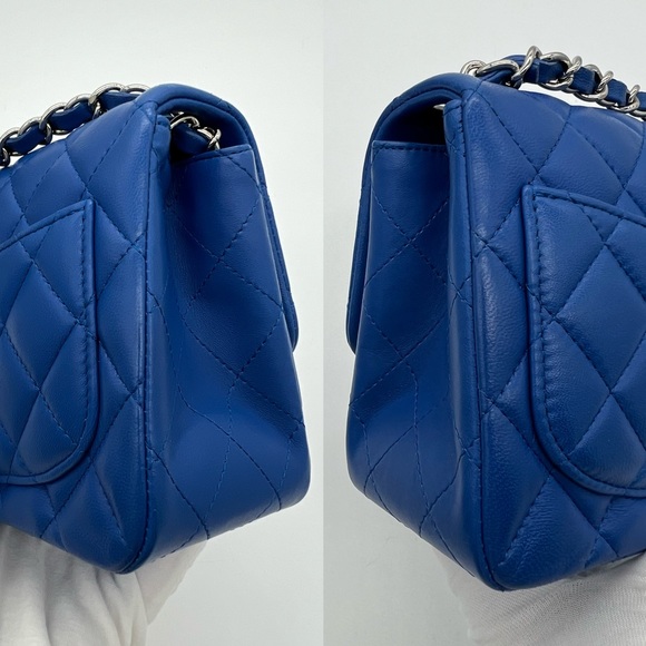 Authentic Chanel Classic quilted Royal blue in lambskin Mini square flap - Picture 8 of 17